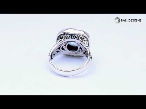 Sterling silver Balinese design ring with round shape Sapphire stone
