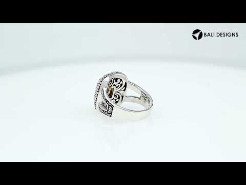 Sterling Silver Cushion-Cut Citrine Quartz Ring With Detailed Balinese Scrollwork