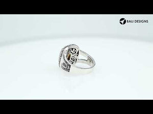 Sterling Silver Cushion-Cut Citrine Quartz Ring With Detailed Balinese Scrollwork