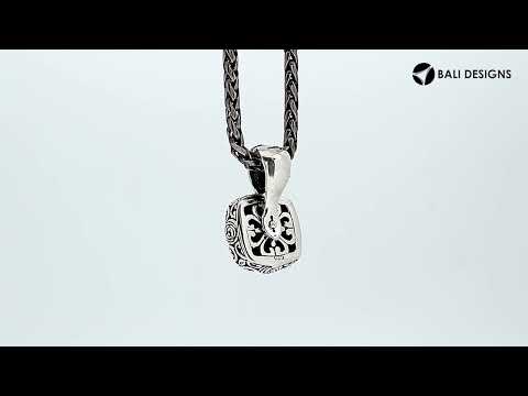 Sterling Silver Cushion Cut Rainbow Moonstone Pendant With Balinese Scrollwork