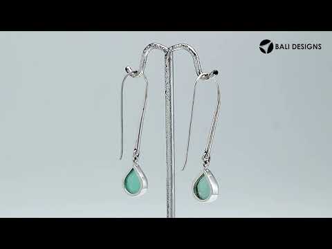 Wholesale sterling silver pear hook earrings with Green Chalcadoney stone