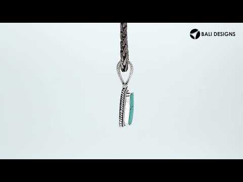 Sterling Silver Turquoise Shell Oval Rope Pendant With Granulated Accent Bar