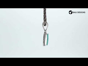 Sterling Silver Turquoise Shell Oval Rope Pendant With Granulated Accent Bar