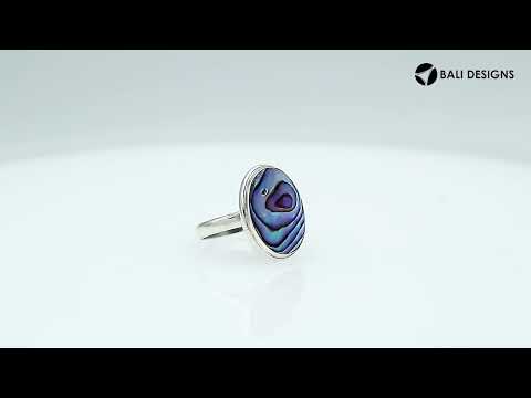 Wholesale sterling silver oval Abalone Shell ring with bezel setting, handcrafted artisan jewelry featuring iridescent shell in 925 silver for bulk orders.