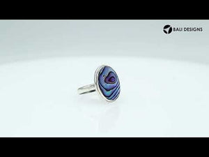 Wholesale sterling silver oval Abalone Shell ring with bezel setting, handcrafted artisan jewelry featuring iridescent shell in 925 silver for bulk orders.