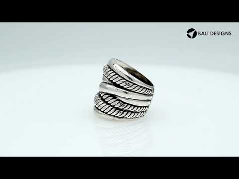 Sterling Silver Twisted Rope Texture Wide Band Balinese Luxury Statement Ring With Polished Finish.