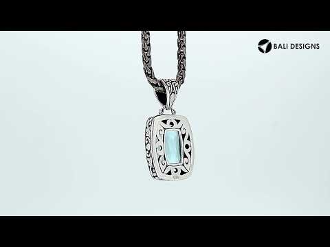 Blue Topaz Quartz rectangular pendant in 925 sterling silver with Balinese handcrafted detailing, wholesale jewelry.