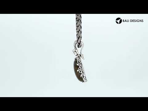 Wholesale sterling silver Labradorite and Blue Topaz Quartz pendant with Balinese handicraft design and antique finish handcrafted in Bali