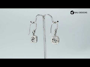 Wholesale sterling silver Mystic Quartz cushion drop earrings with oxidized detailing and polished iridescent finish.