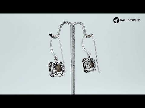 Sterling Silver Round Smokey Quartz Earrings With Sculpted Scroll Prongs Handcrafted In Bali