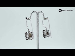 Sterling Silver Round Smokey Quartz Earrings With Sculpted Scroll Prongs Handcrafted In Bali