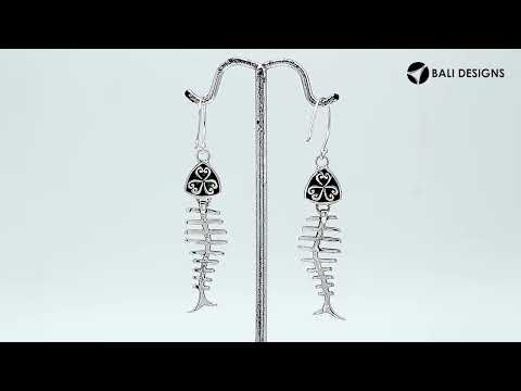 Abalone Shell silver fishbone earrings with artistic design