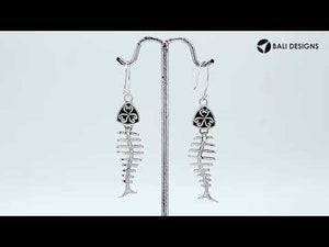 Abalone Shell silver fishbone earrings with artistic design