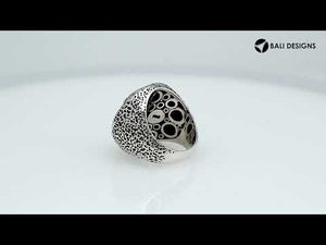Sterling Silver Skull Ring With Oxidized Detailing And Textured Band