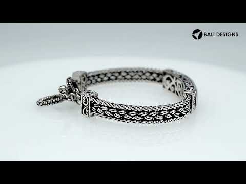 Sterling silver bracelet with Mother Of Pearl inlay and toggle lock handcrafted in Bali.