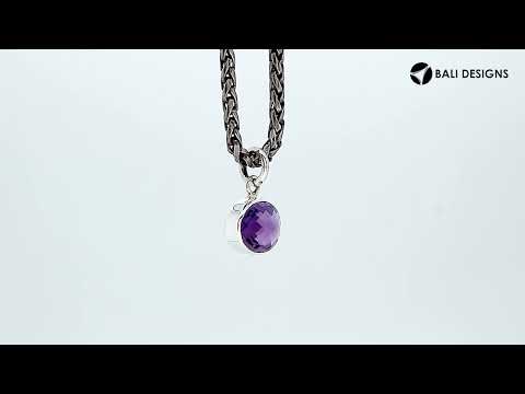 Sterling Silver oval pendant charm featuring faceted Black Onyx stone