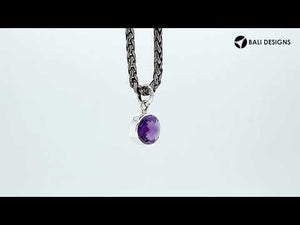 Sterling Silver oval pendant charm featuring faceted Black Onyx stone