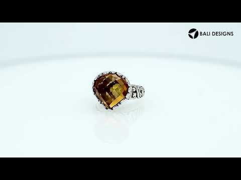 Wholesale sterling silver ring with Citrine Quartz double stones and Balinese scroll design