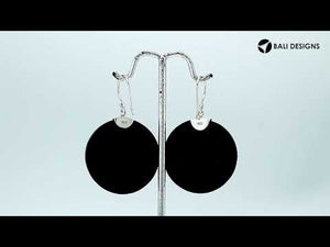 Sterling silver round Black Shell dangle earrings