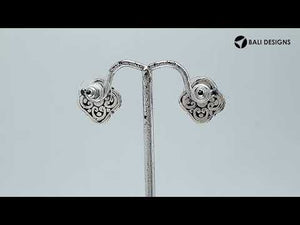 Wholesale Sterling Silver Vintage Floral Turquoise Shell Stud Earrings With Oxidized Bali Detailing