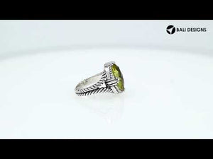 Sterling Silver Lemon Quartz Oval Rope Design Heritage Ring With Balinese Craft Detailing.