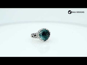 Wholesale sterling silver ring with Blue Topaz Quartz double stones and Balinese scroll design