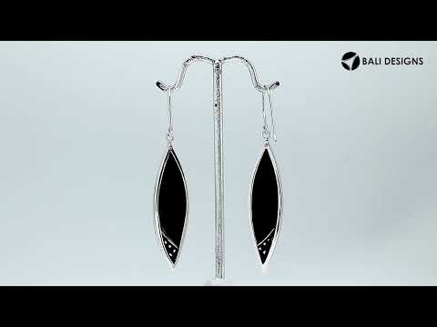 Black Shell Long Marquise Silver Earrings For Wholesale