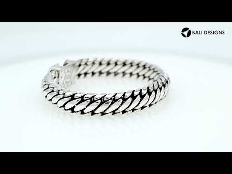 Sterling silver bold chain link bracelet with mirror-polished square clasp handcrafted in Bali.
