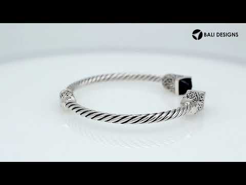 Sterling silver handcrafted bangle with Black Onyx, twisted rope Balinese design.