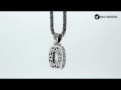 Mystic Topaz Quartz rectangular pendant in 925 sterling silver with Balinese handcrafted detailing, wholesale jewelry.