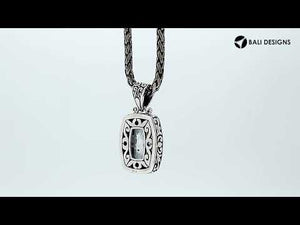 Mystic Topaz Quartz rectangular pendant in 925 sterling silver with Balinese handcrafted detailing, wholesale jewelry.