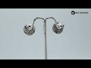 Wholesale Sterling Silver Round Mabe Pearl Stud Earrings With Bali Rope Bezel Handcrafted In Bali