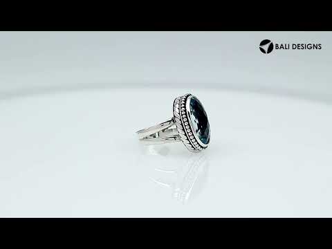 Wholesale sterling silver ring with faceted oval Citrine Quartz, Balinese beaded border design – bulk handcrafted statement jewelry.