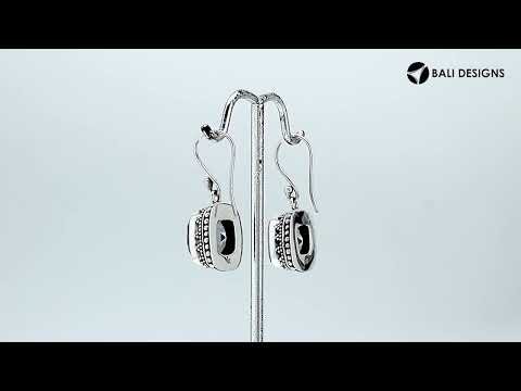 Sterling Silver Mystic Quartz cushion hook earrings with granulated bezel handcrafted in Bali