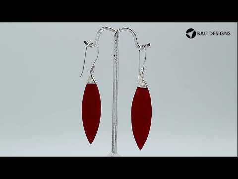 Sterling Silver Leaf Earrings With Red Coral