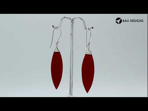 Sterling Silver Leaf Earrings With Red Coral