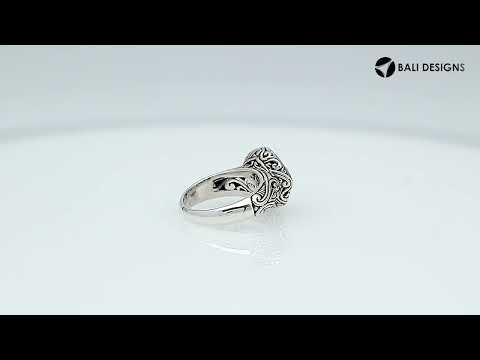 Sterling Silver Cushion Shape Statement Ring With London Blue Topaz Quartz And Balinese Detailing