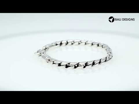 Sterling Silver Bali Handcrafted Solid Link Chain Bracelet With Secure Lobster Lock.