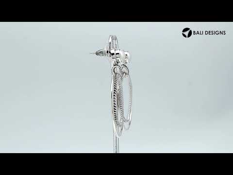 Sterling Silver Fresh Water Pearl double hoop earrings handcrafted in Bali with rope-edge detailing and polished finish.