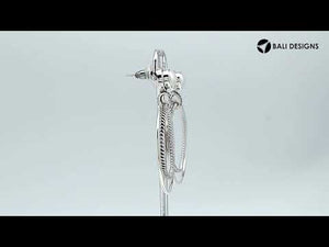 Sterling Silver Fresh Water Pearl double hoop earrings handcrafted in Bali with rope-edge detailing and polished finish.