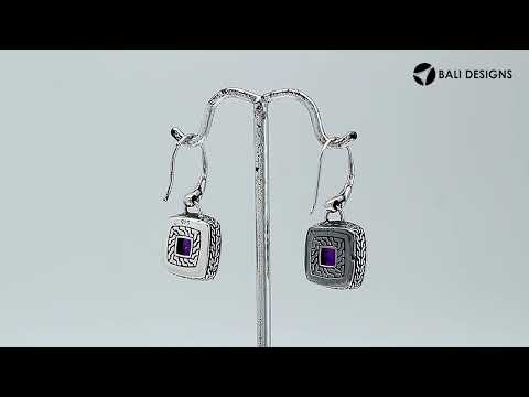 Wholesale sterling silver square earrings with Amethyst Quartz and beaded frame detailing.