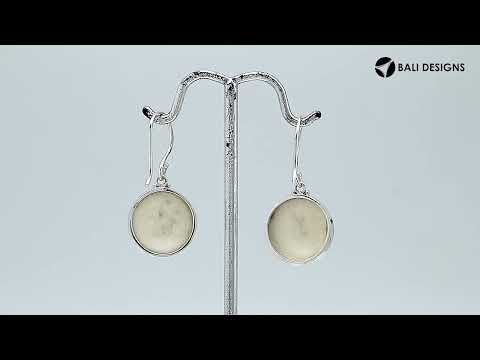 Sterling Silver Bone Moon Face Round Drop Earrings With Polished Bezel Design