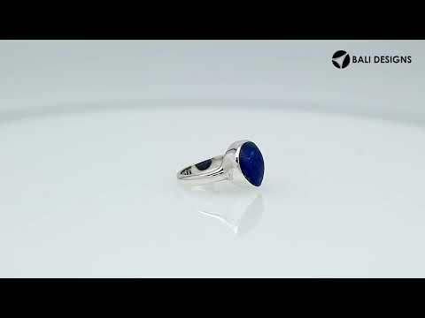 Wholesale sterling silver pear bezel Single stone ring with Lapis Lazuli