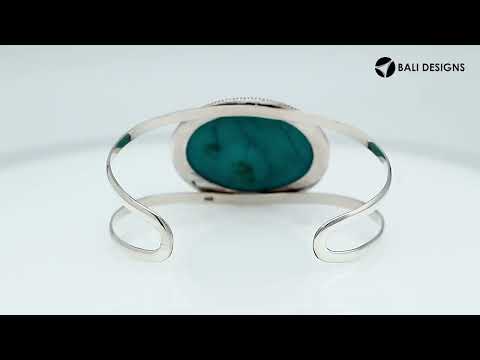 Wholesale Sterling Silver Cuff Bracelet With Oval Turquoise Shell Centerpiece