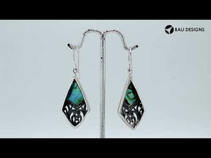 Wholesale Sterling Silver Abalone Shell diamond earrings with scroll filigree detailing, earwire lock, and high-polish finish handcrafted in Bali.