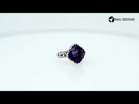 Sterling Silver Cushion Shape Designer Statement Ring With Amethyst Quartz For Wholesale