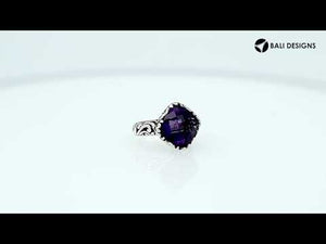 Sterling Silver Cushion Shape Designer Statement Ring With Amethyst Quartz For Wholesale