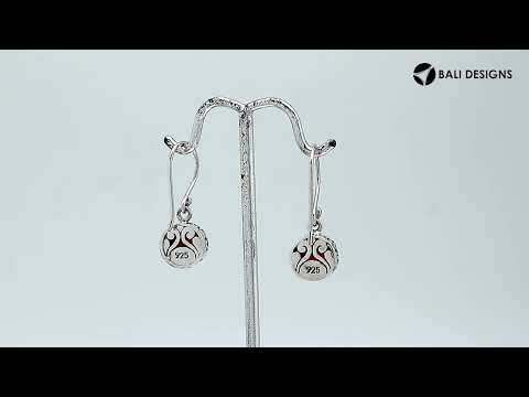 Sterling silver round-shaped Garnet earrings with ornamental side detailing and earwire lock, designed for wholesale jewelry distributors and professional retail collections.