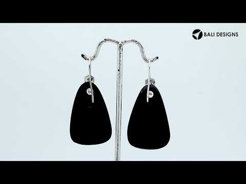 Sterling Silver Earrings With Black Shell Trapezoid Design