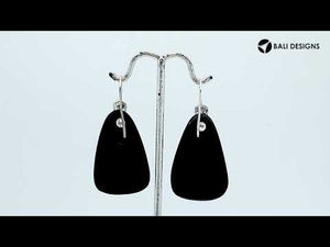 Sterling Silver Earrings With Black Shell Trapezoid Design